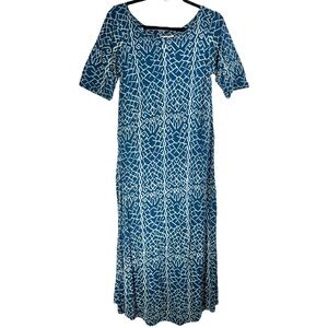Noa Noa Hawaiian Maxi Dress Womens Size Small Blue Scoop Neck Tropical